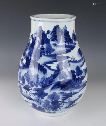 KANGXI BLUE & WHITE LANDSCAPE VASE