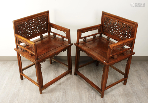 PAIR FINE ANTIQUE HUANGHUALI ROSE CHAIRS