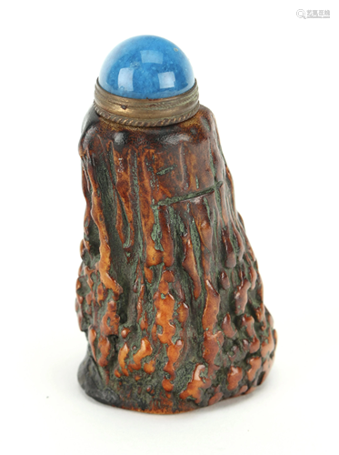 OX HORN CARVED TREE SHAPED SNUFF BOTTLE