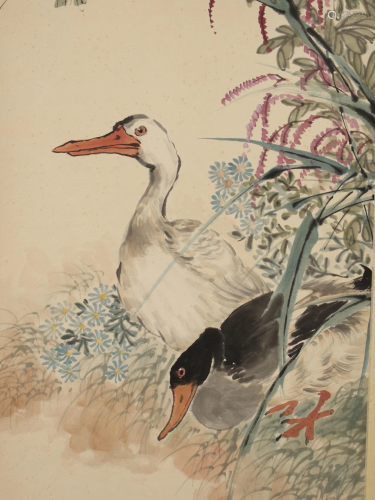 CHINESE SCROLL OF DUCKS BY WATER