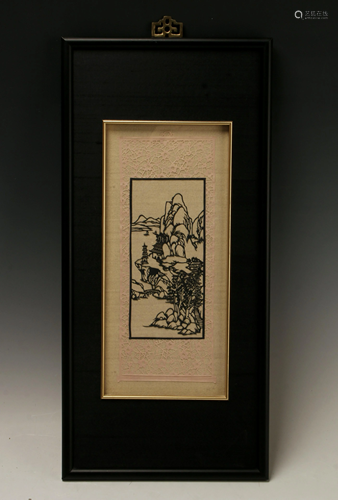 FRAMED CHINESE PAPERCUT LANDSCAPE SCENE