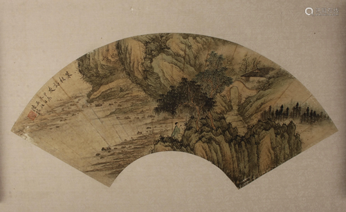 UNMOUNTED FAN PAINTING OF LANDSCAPE