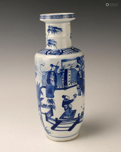 BLUE AND WHITE SCENIC GARDEN KANGXI VASE