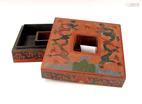 19TH C CHINESE SQUARE LACQUER BOX