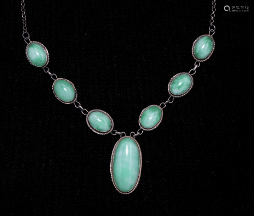 CHINESE SILVER AND JADE PENDANT NECKLACE