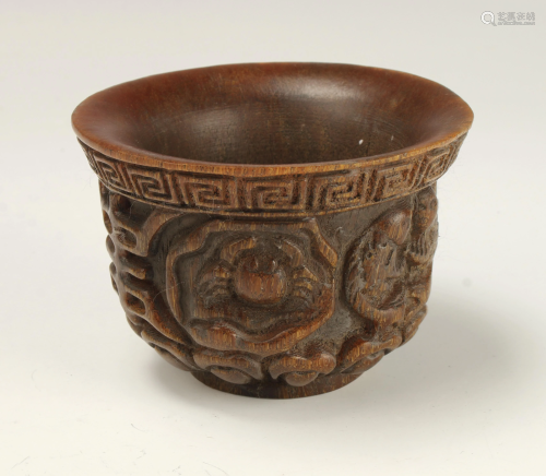 CHINESE CARVED HORN LIBATION CUP