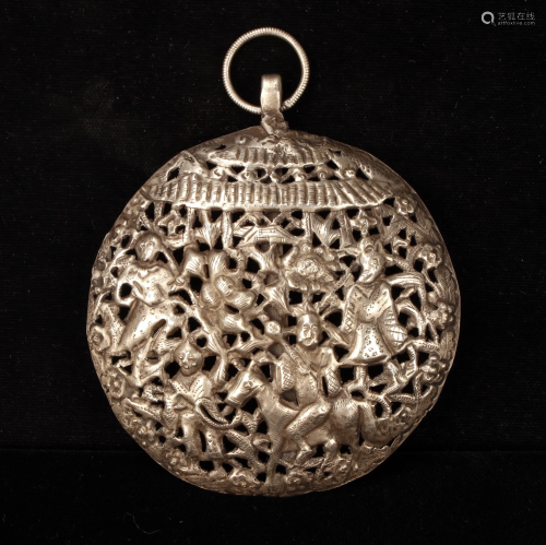 LARGE CHINESE SILVER REPOSSE PENDANT