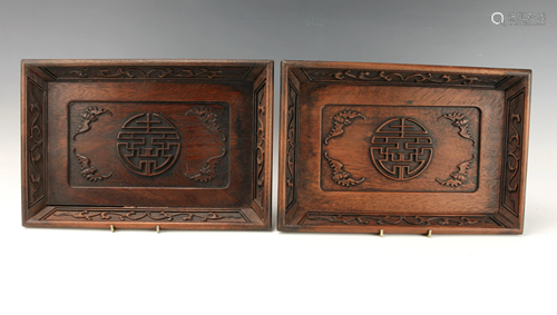 PAIR WOOD CARVED BAT TRAYS