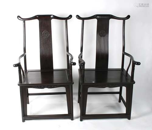 PAIR OF ANTIQUE ZITAN OFFICER HAT CHAIRS