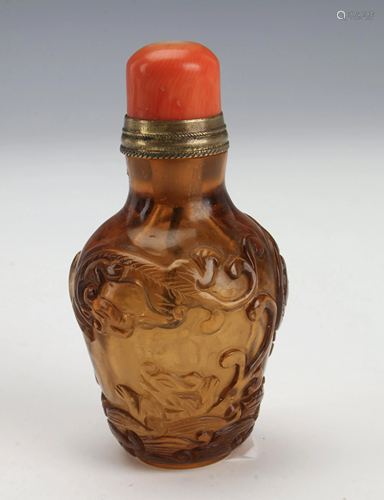 AMBER COLOR PEKING GLASS SNUFF BOTTLE