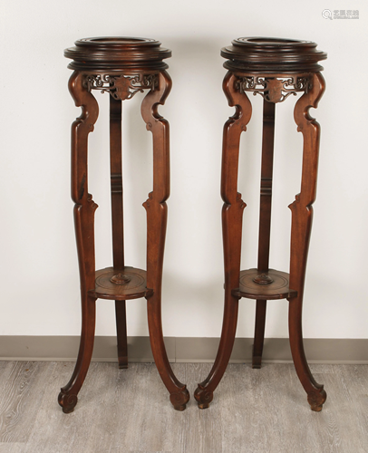 PAIR CHINESE CARVED TALL VASE STANDS