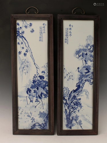 PAIR WANG BU BLUE & WHITE PORCELAIN PLAQUES