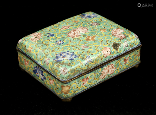 ANTIQUE FINELY ENAMELED FLORAL BOX