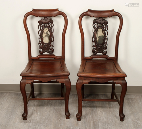 PAIR CARVED CHINESE SCHOLAR VIEWING STONE CHAIRS