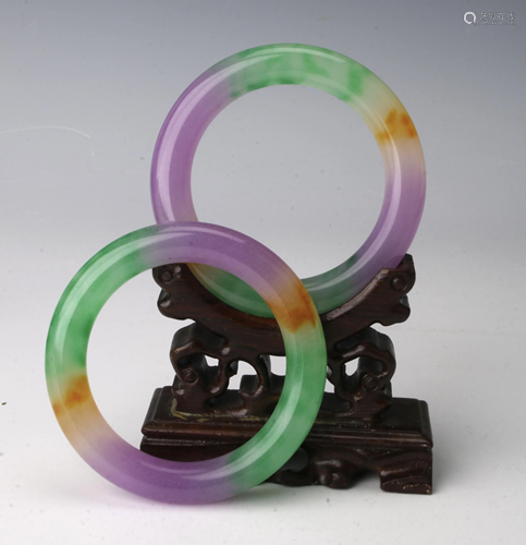 PAIR RAINBOW JADE BANGLES