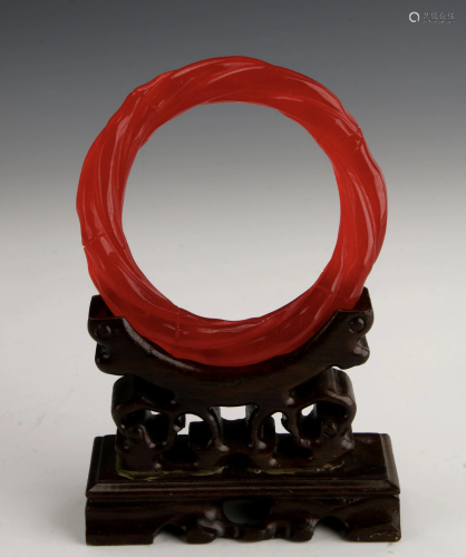 RED CARVED CHINESE JADE BANGLE