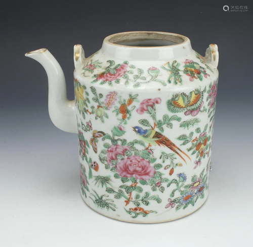 FLORAL PORCELAIN BIRD & FLOWER TEAPOT