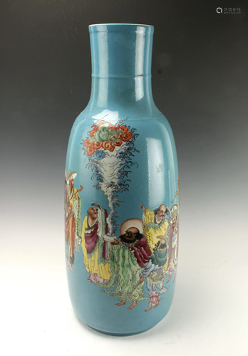 LARGE BLUE 19TH C IMMORTALS VASE