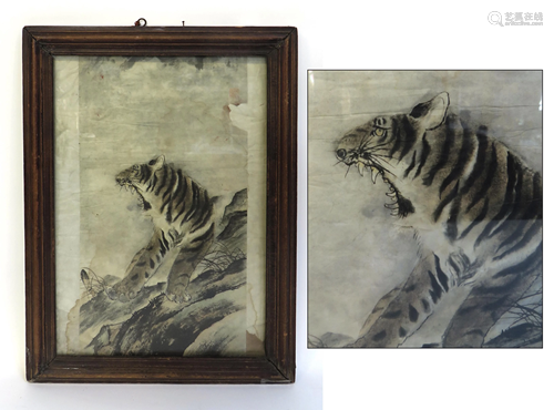 FRAMED CHINESE TIGER WATERCOLOR