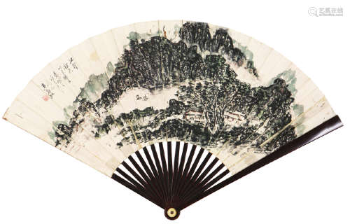 黄宾虹(1865-1955) 江行秋色 设色 纸本成扇
