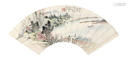 吴华源(1893-1972) 烟波独钓 设色 纸本扇面