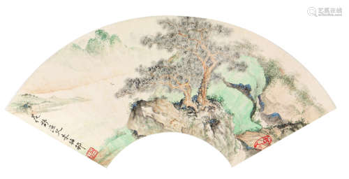 朱梅邨(1911-1993) 松江远帆 设色 纸本扇面