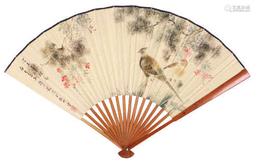 颜伯龙(1898-1954) 锦鸡花卉 设色 纸本成扇