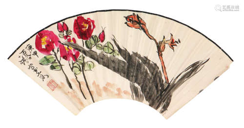 程十发(1921-2007) 花卉 设色 纸本扇面