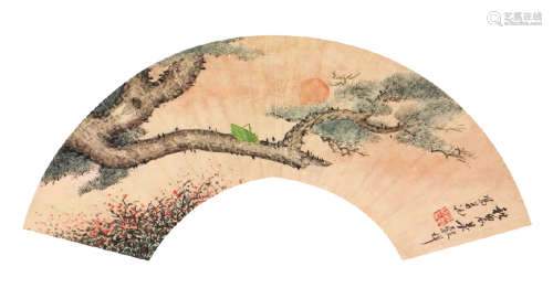 吴毂祥(1848-1903) 松蝉图 设色 纸本扇面