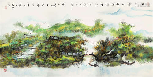 王福元(b.1947) 江南春山绿染衣 设色 纸本镜片