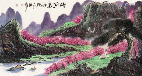 胡 梦(b.1961) 山河恋 设色 纸本镜片