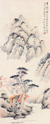 钱瘦铁(1897-1967) 长松远山 设色 纸本立轴