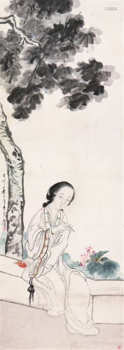 顾 沄(1835-1896) 执笔仁女 设色 纸本立轴