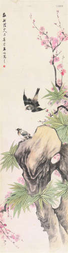 朱梦庐(1826-1900) 桃花双雀 设色 纸本立轴