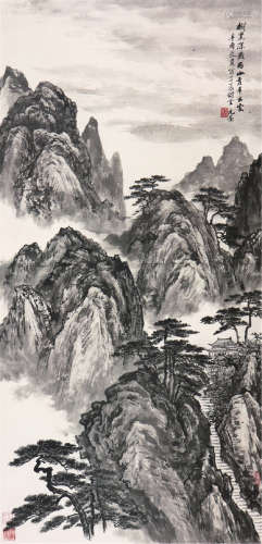 周元亮(1904-1995) 云山雨意 水墨 纸本立轴