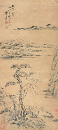 查士标(1616-1698) 松高远致 设色 纸本立轴