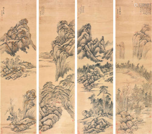 王 翚(1632-1717)( 款) 山水四屏 设色 纸本立轴