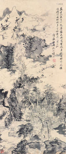 陆俨少(1909-1993) 小楼春色 水墨 纸本立轴