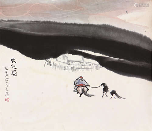 贾又福(b.1942) 牧趣图 设色 纸本镜片