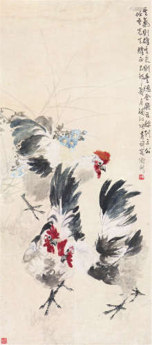 张书旂(1900-1957) 群鸡图 设色 纸本立轴