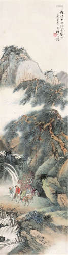 汪 锟(1877-1946) 松山行旅图 设色 纸本立轴