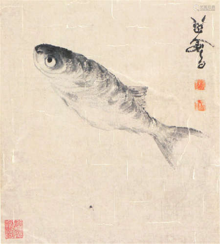 八大山人(1626-1705)( 款) 鱼 水墨 纸本镜片