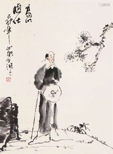 吴山明(b.1941) 高山隐士 设色 纸本镜片