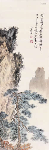 溥 儒(1896-1963) 松崖云气 设色 纸本立轴