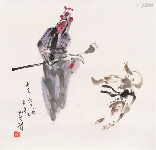 高马得(1917-2007) 走麦城 设色 纸本镜片