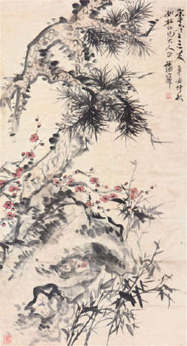 蒲 华(1832-1911) 岁寒三友 设色 纸本立轴