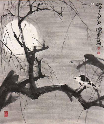 韩天衡(b.1940) 夜月 设色 纸本立轴