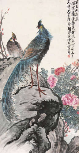 胡郯卿(1865-1942) 国色天香 设色 纸本立轴