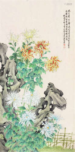 黄山寿(1855-1919) 菊石图 设色 纸本立轴