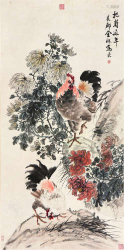 金梦石(1869-1952) 杞菊延年 设色 纸本立轴